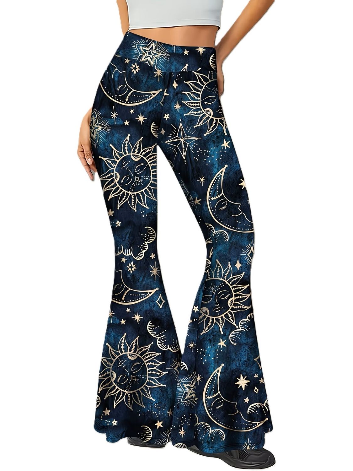 Celestial Print Bell Bottoms Sexy Stretch Celestial Sun, Moon Size Large