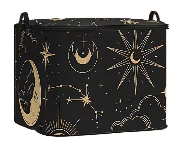 Large Capacity Moon and Stars Pattern Storage Box, Suitable for Blankets and Bedding, Foldable with Sturdy Zipper,