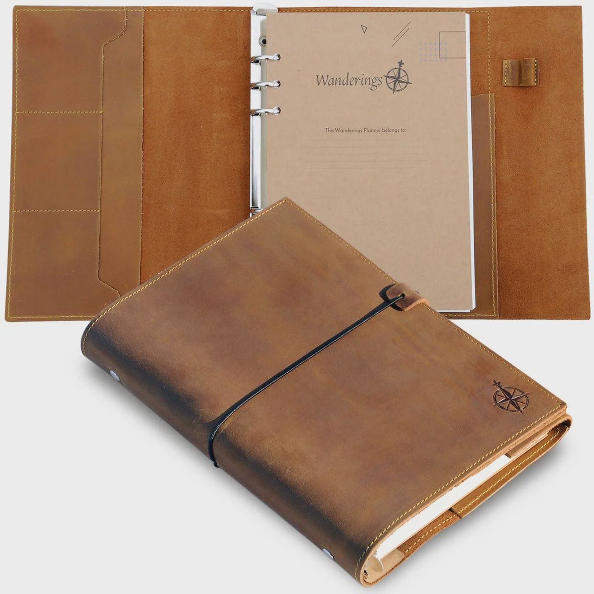 WANDERINGS Leather 6-Ring Refillable Planner Binder