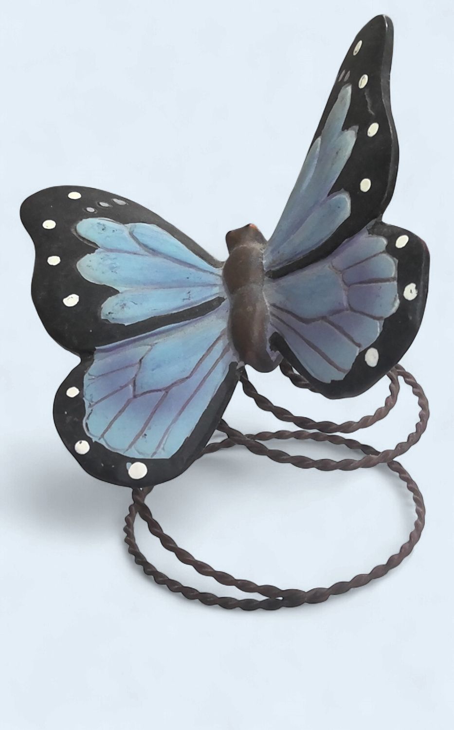 Blue Monarch Ceramic Butterfly on Coiled Spring (Vintage)