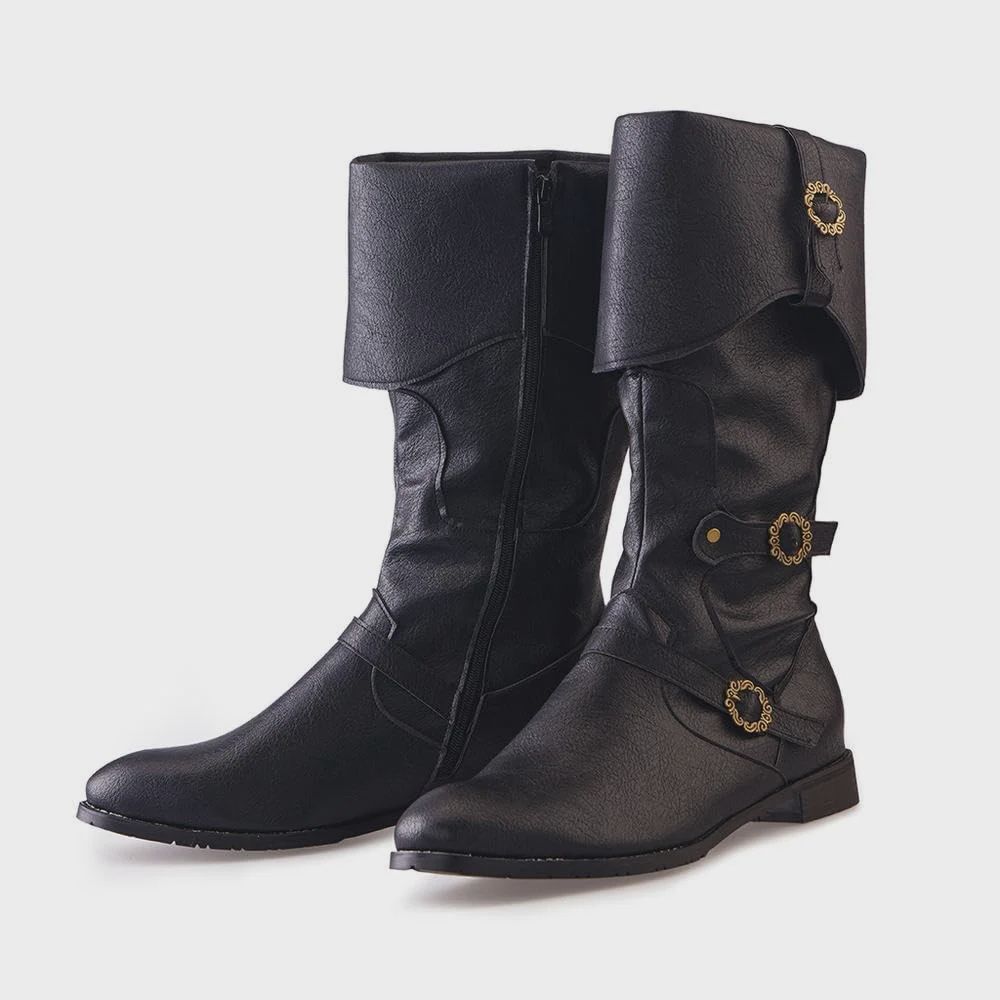 DUNHAO COS Men's Faux Leather Medieval Boots DUNHAO COS Men's Faux Leather Medieval Boots, Colour: Black, Size: 12.5