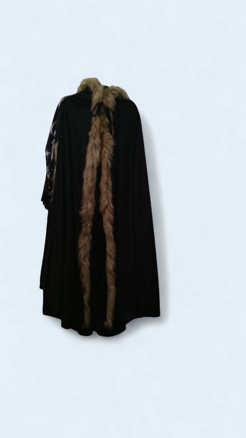 Black Medieval Velvet Fur Hooded Cloak
