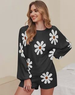 Soft Flower Pajamas Sweater Dreams Ekouver, Size: Small Black