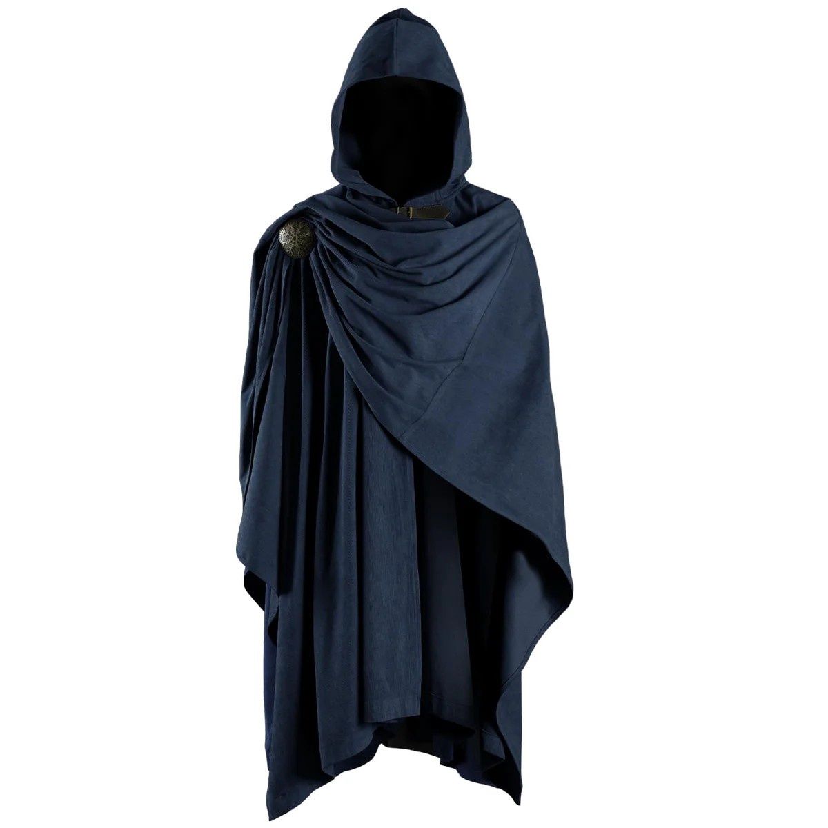 HiiFeuer Medieval Blue Corduroy Hooded Cloak