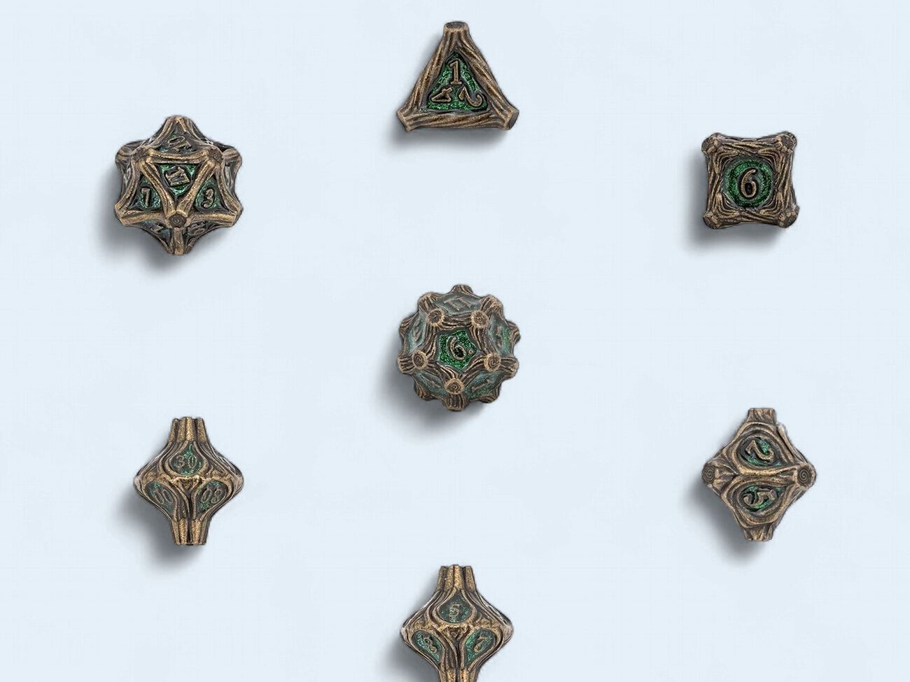 Copper Green Wood Grain Metal Dice Made from Zinc Alloy, Ideal for RPG Board Games