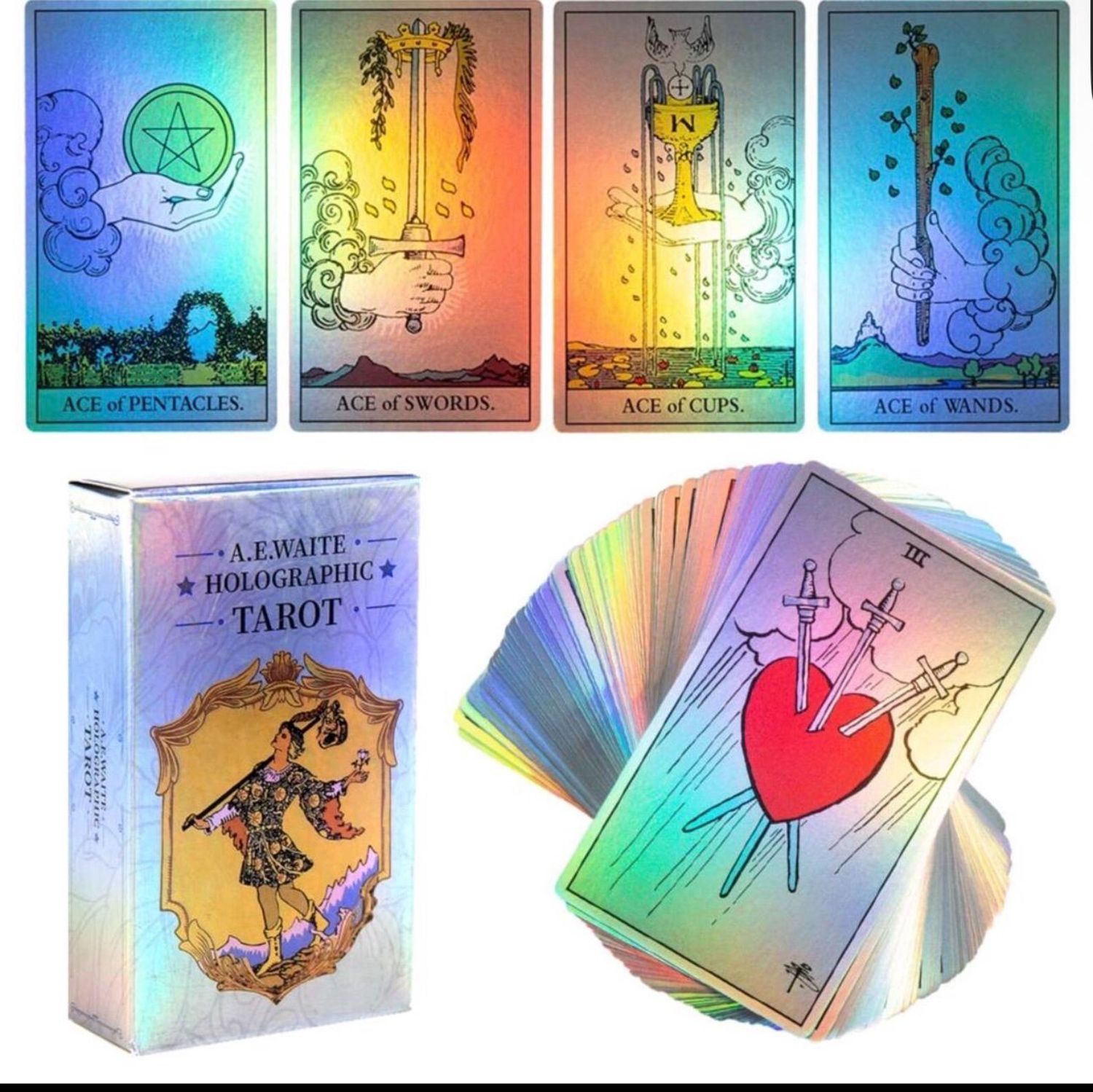 A.E. Waite Holographic Tarot Deck – Sealed New – Rainbow Foil Cards A.E. Waite Holographic Tarot Deck – Sealed New – Rainbow Foil Cards