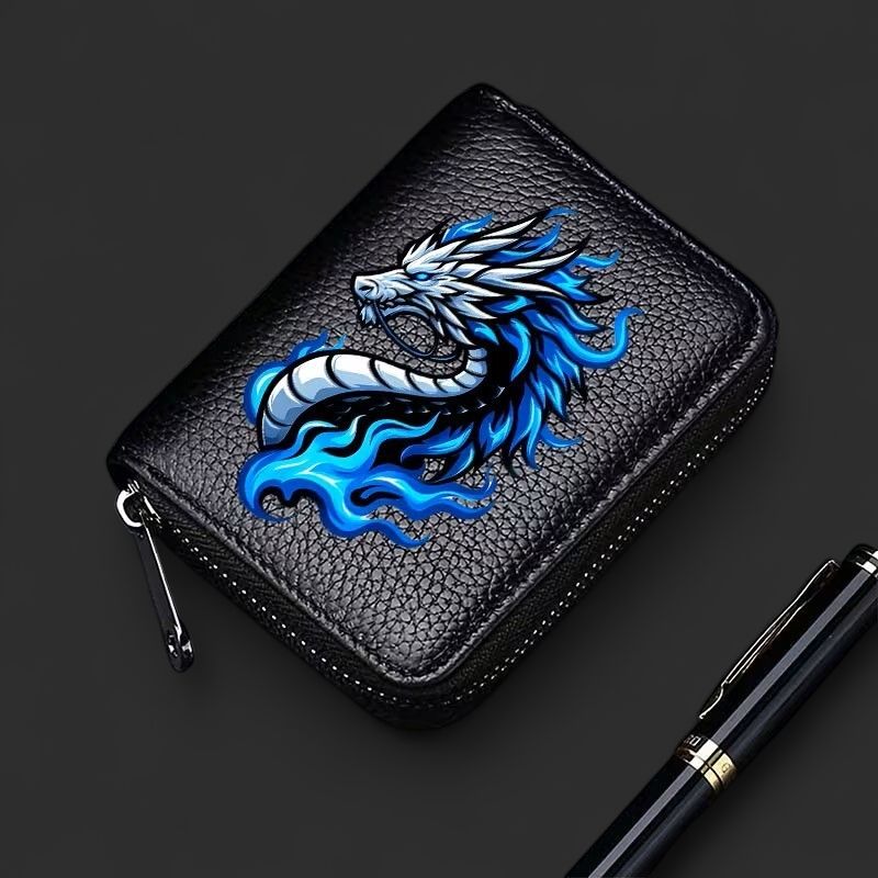 Dragon Print Lychee-patterned Card Bag | Men'S Zipper Wallet Dragon Print Lychee-patterned Card Bag | Men'S Zipper Wallet