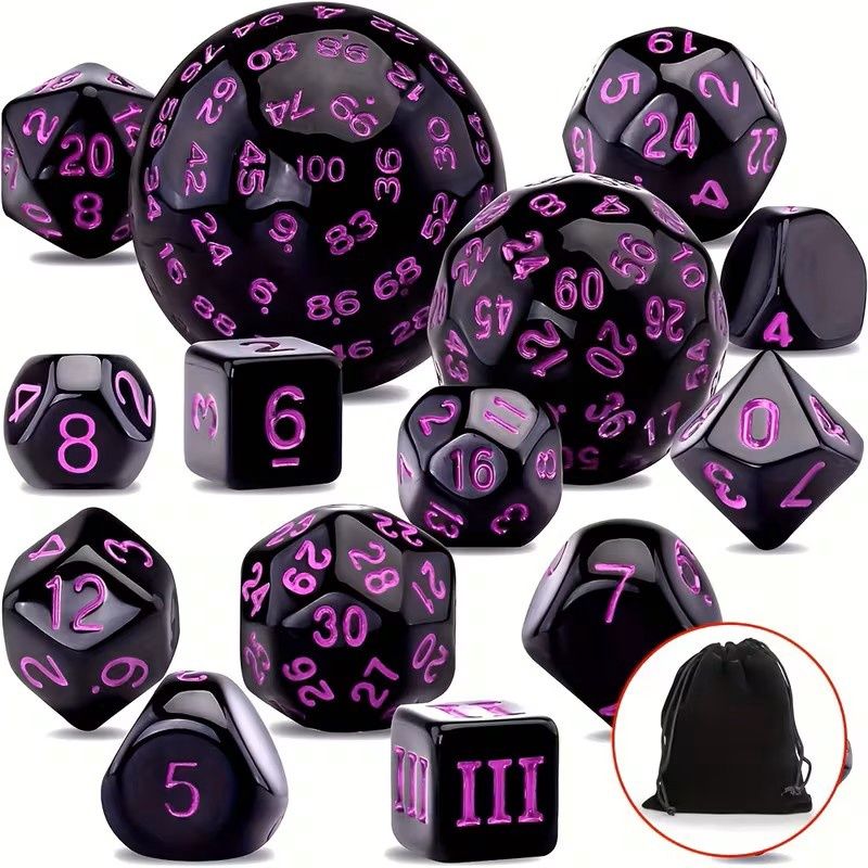 DND Polyhedral Dice Set Purple & Black DND Polyhedral Dice Set Purple & Black
