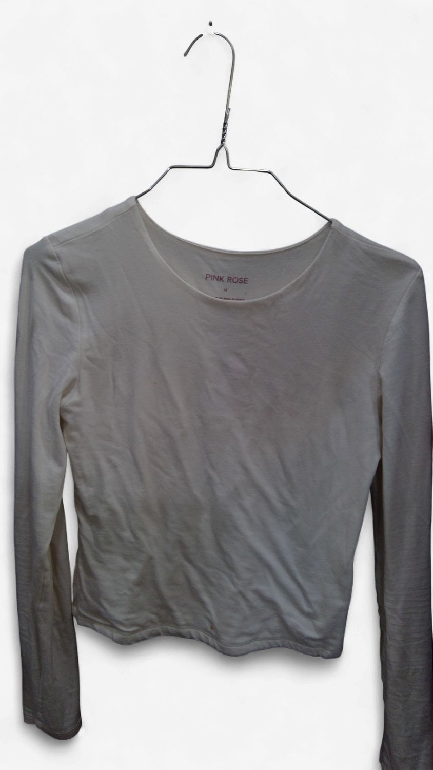 Pink Rose White Long Sleeve Shirt Size M