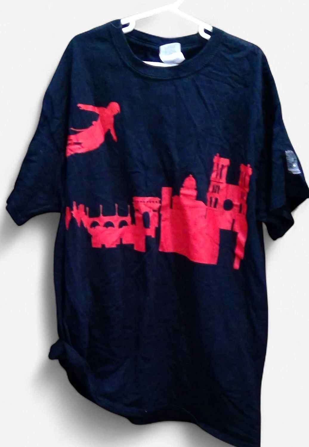 Gildan Black Shirt With Red Bldgs Size M