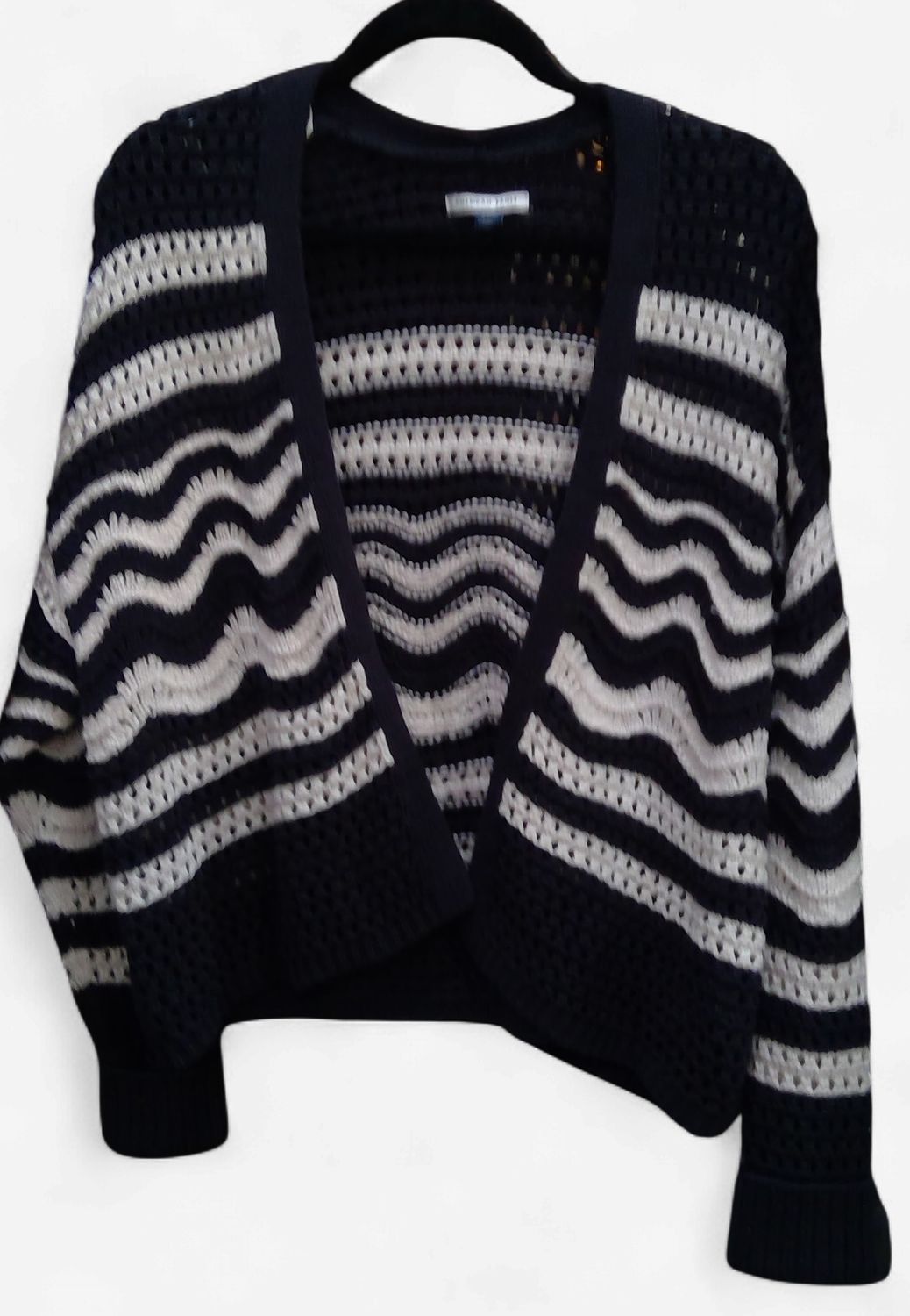 American Eagle Crochet Cardigan Dark Gray And White Striped Size m American Eagle Crochet Cardigan Dark Gray And White Striped Size m