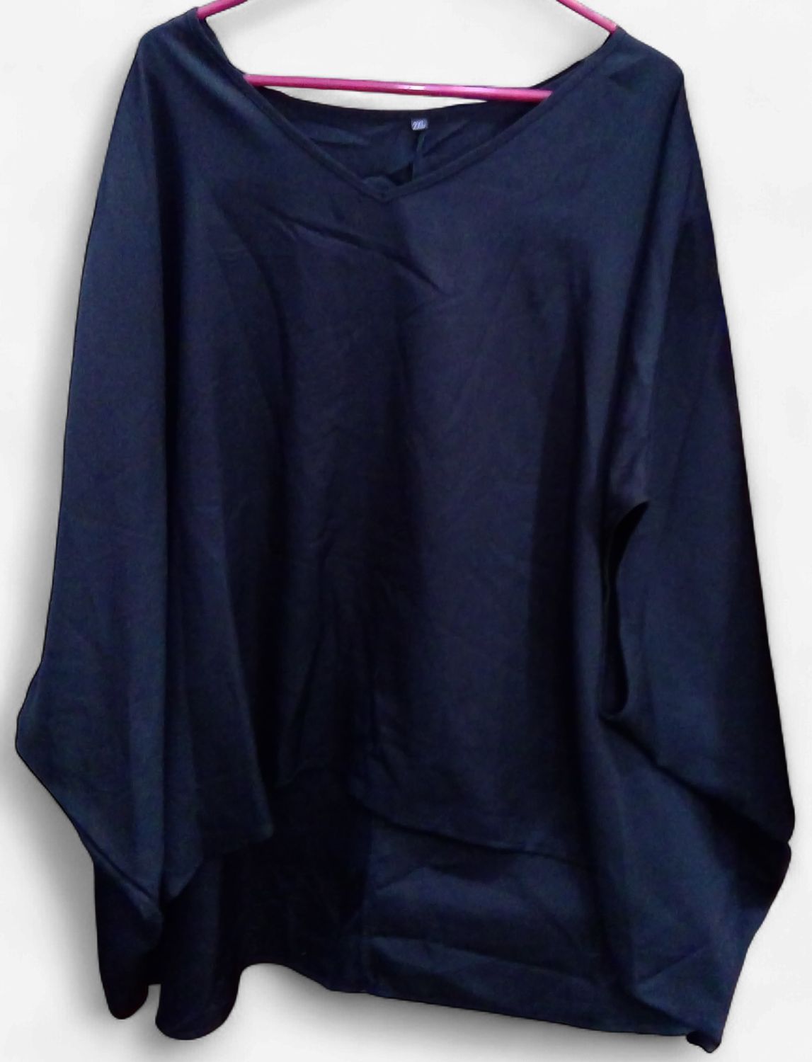 Black Kaftan Satin Blouse With V Neck Size2xl