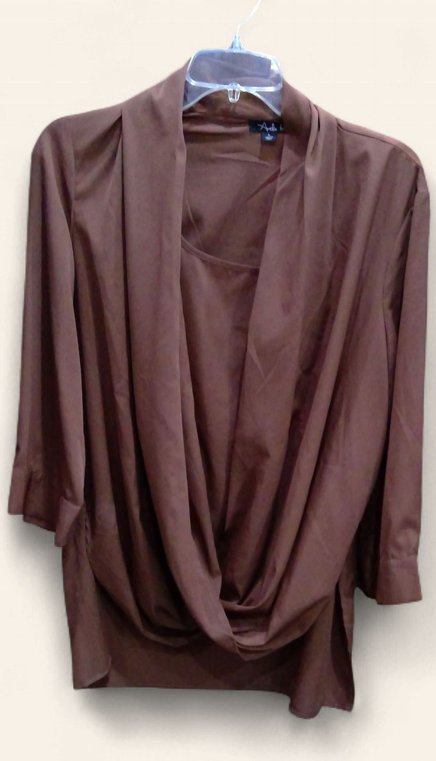 Antilia Femme Draped Satin VNeck Brown Size l Antilia Femme Draped Satin VNeck Brown Size l