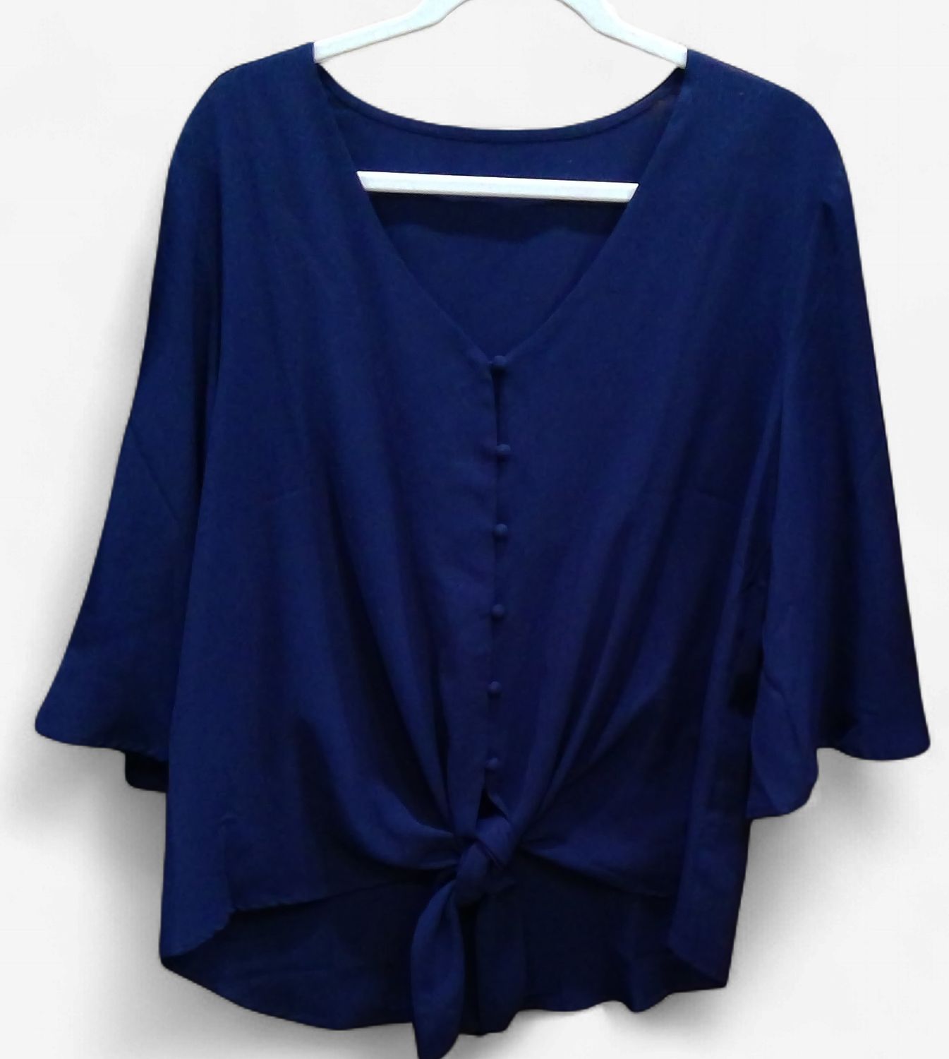 Womens Navy BLUE Tie Front Blouse SIZE L