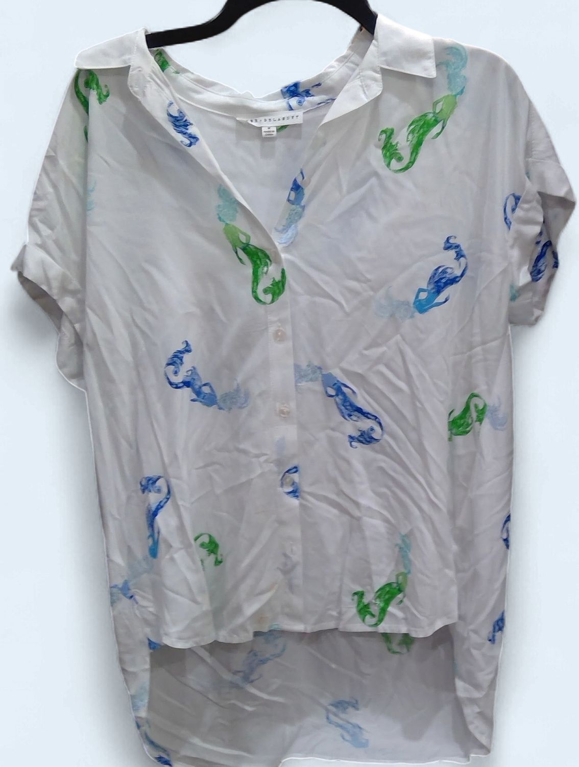 Jane Delancy White Buttoned Down With Mermaids Size m Jane Delancy White Buttoned Down With Mermaids Size m