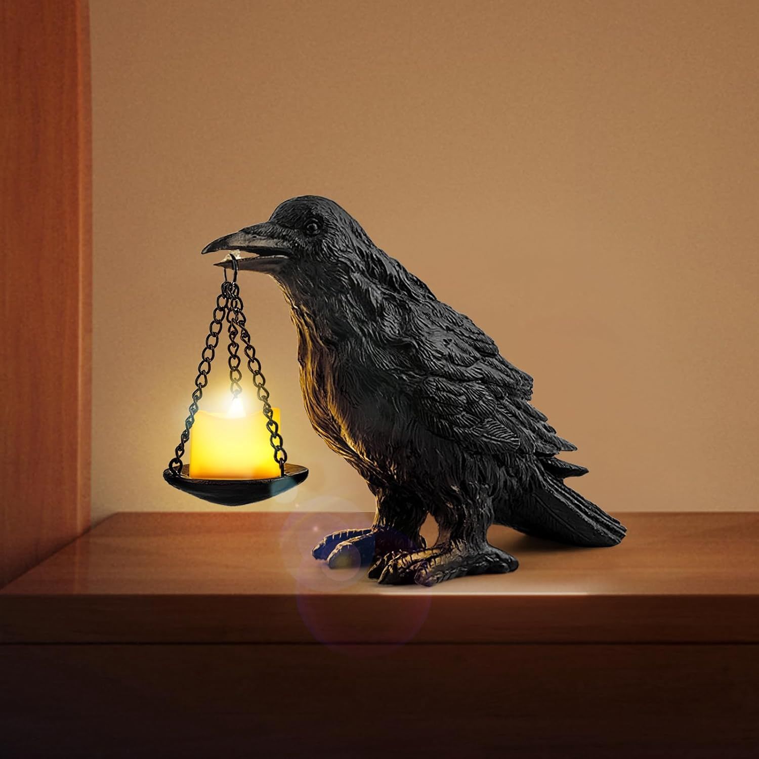 Gothic Crow Lamp Candle Holder