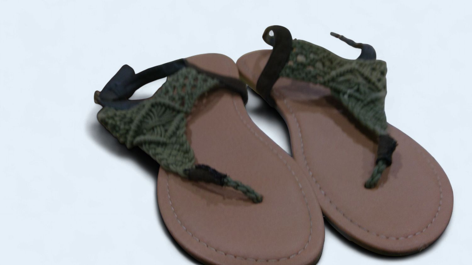 Ladies Flip Flop With Green Crochted Design Size 8