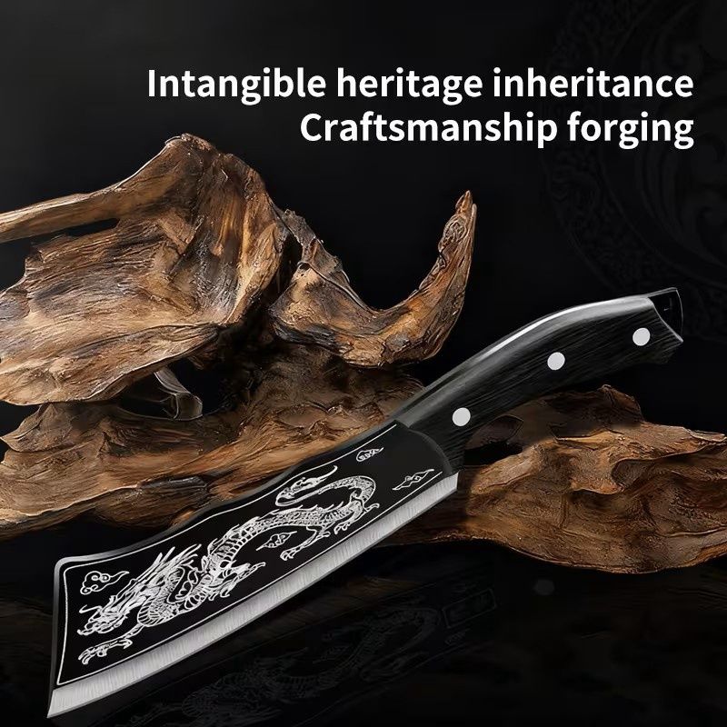 A Dragon-Patterned Bone-, a Stainless Steel Knife
