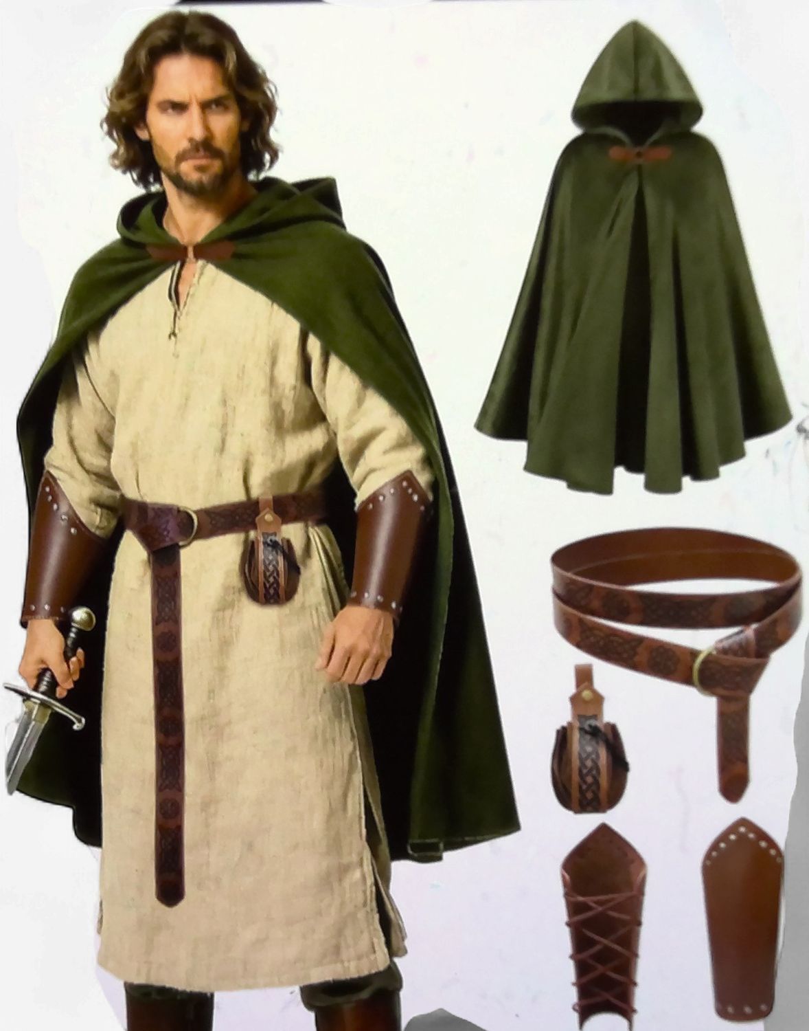 Kasahra Medieval Hooded Cloak Kit Green Size Large