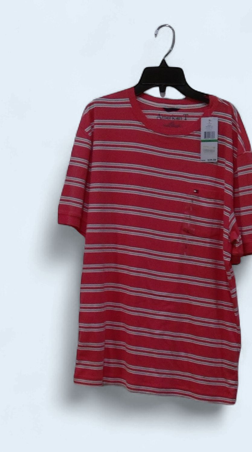 New American T Coral Mens Red And White Shirt Size l