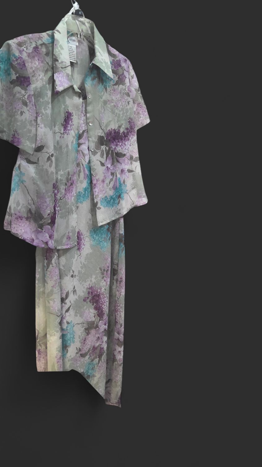 Green Dress with Flowers and Cover up