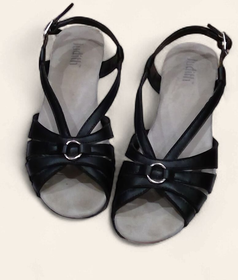 Judith Black Leather Strap Sandal Size 6 m