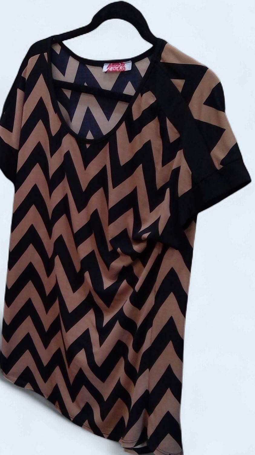 Carol Rose Brand Chevron Blouse Black Brown Zig Zag Design Size  M
