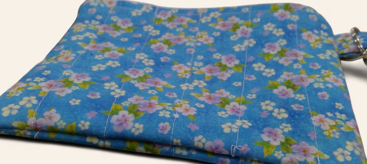 Handmade Small Blue Flowered Zippered Pouch