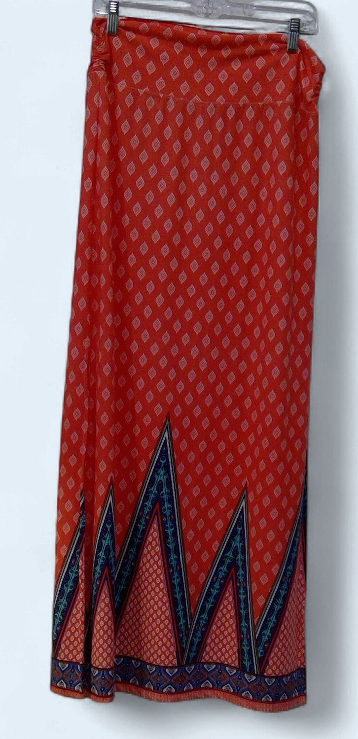 Stoosh Maxi Skirt Vibrant Orange Teal Design Size l