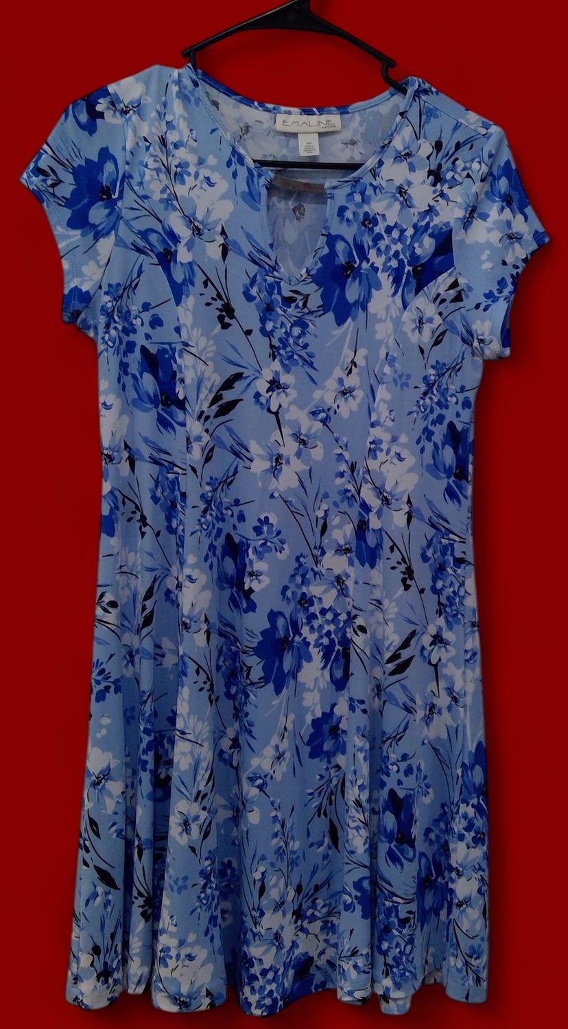 Emaline Blue Floral Dress With Keyhole Neckline Size pm Emaline Blue Floral Dress With Keyhole Neckline Size pm