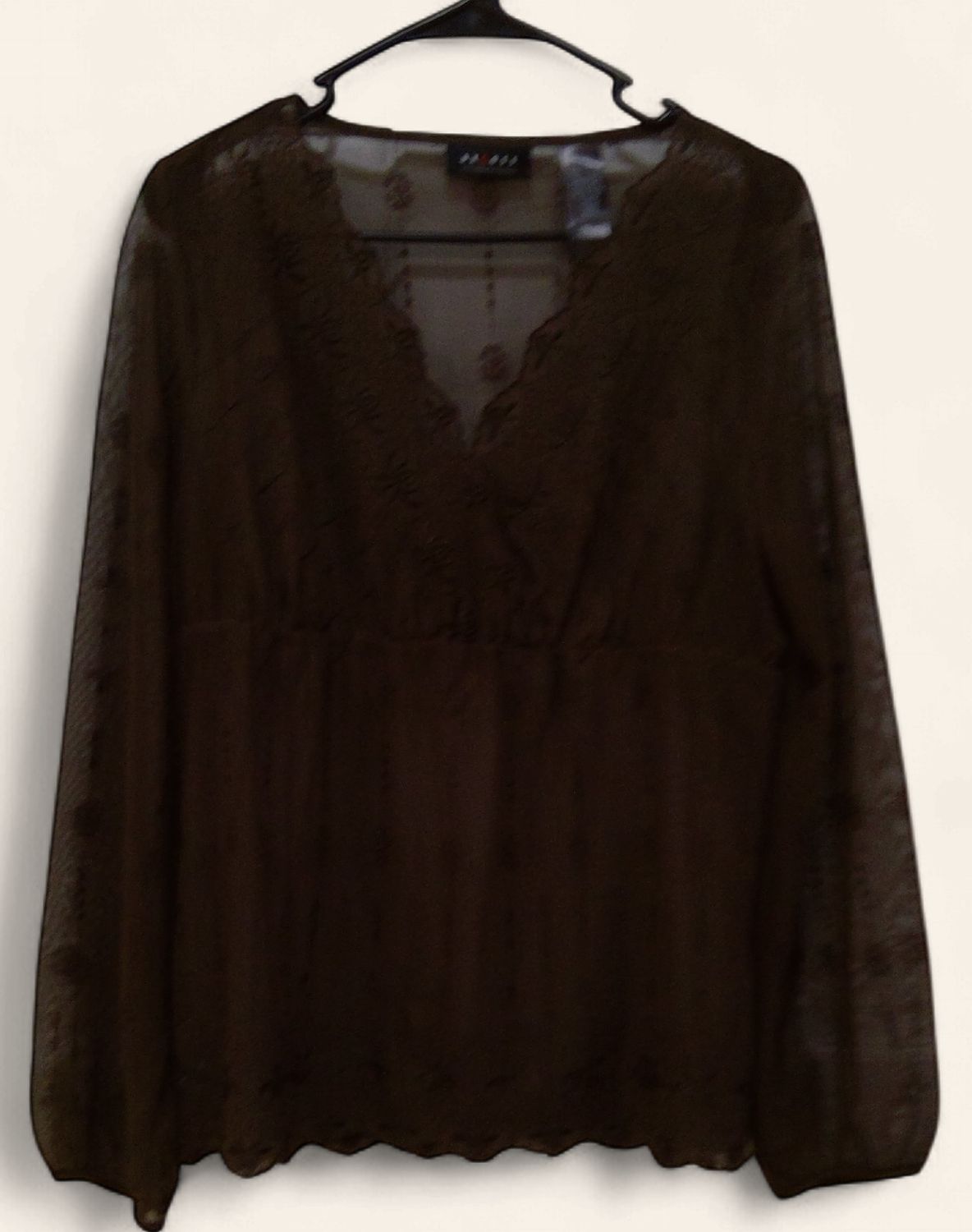 Axess Brown Blouse With Sheer V Neck Size like a Axess Brown Blouse With Sheer V Neck Size like a