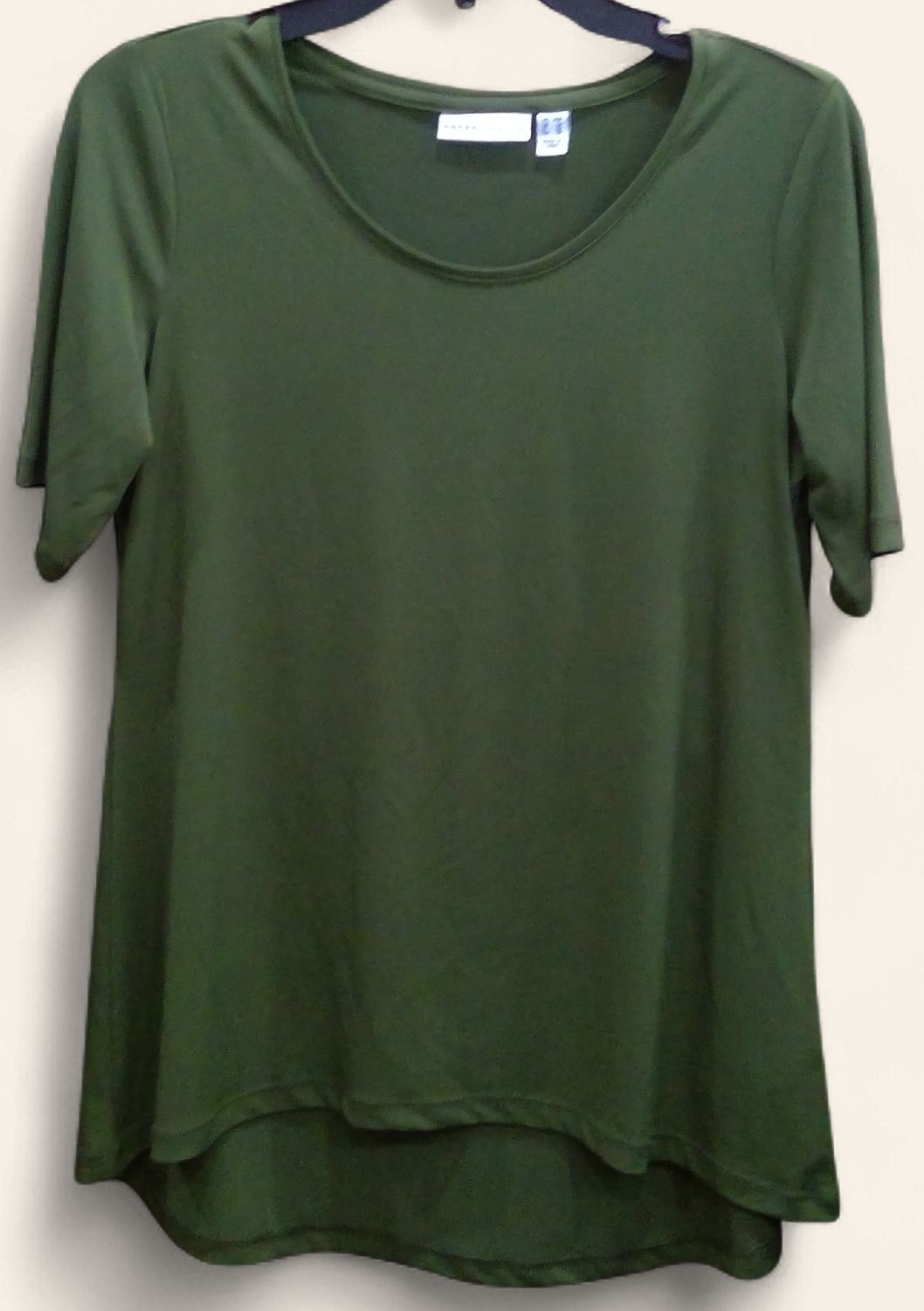 Susan Graver Olive Green Knit Tunic Scoop Neck Size xsp Susan Graver Olive Green Knit Tunic Scoop Neck Size xsp
