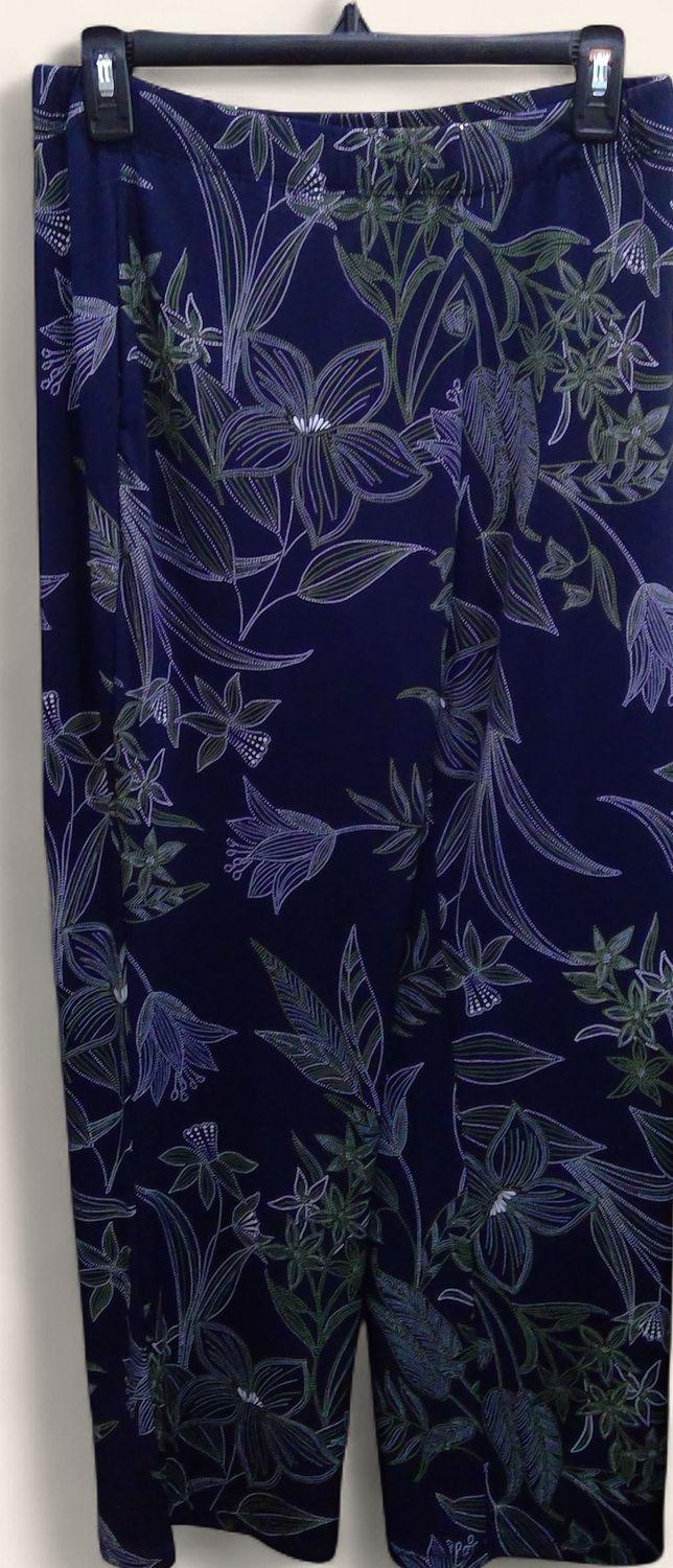 Susan Graver Navy Wide Leg Floral Pants Size xsp Susan Graver Navy Wide Leg Floral Pants Size xsp