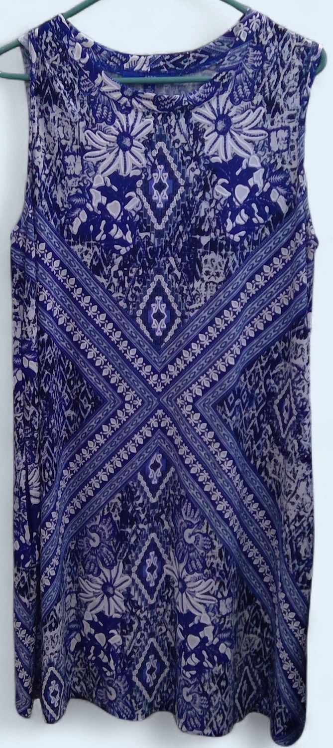 Apt 9 Blue And White DressShibori Geometric Floral  Pattern Size xl