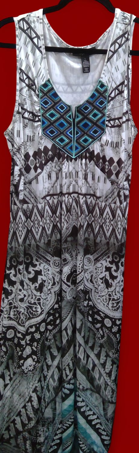 Style &amp;Co Maxi Dress Geometric Print Embellished Neckline Detail Size l