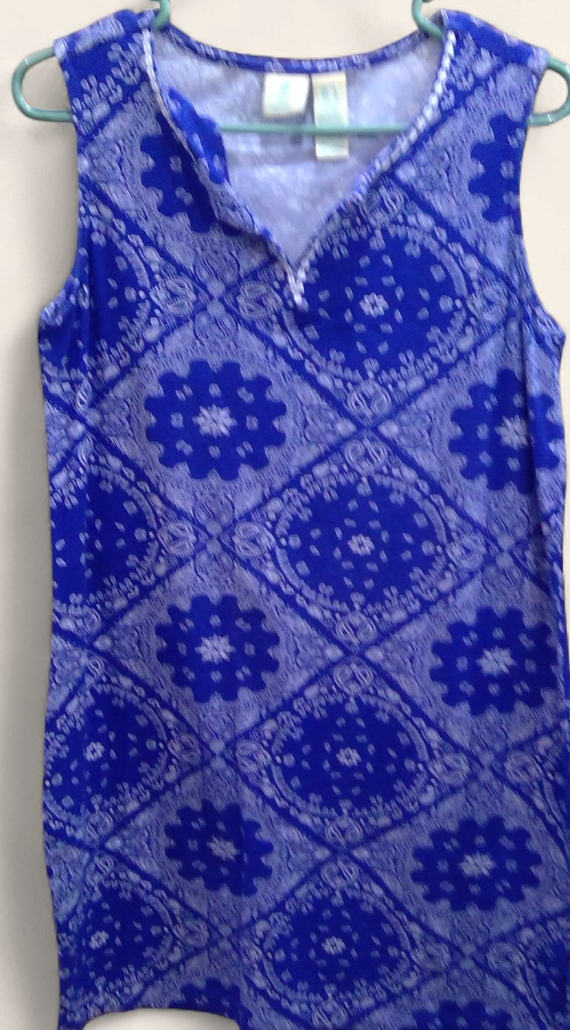 Caribbean Joe Blue White Paisley Sleeveless Dress  Size l