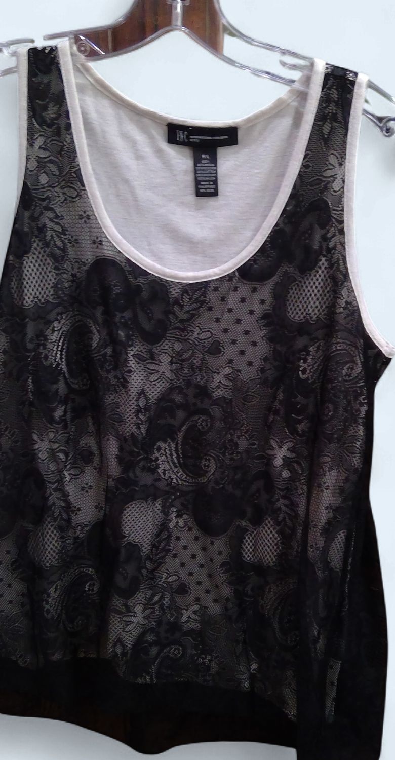 INC International Concepts Tank Top Black Lace Paisley Size ply INC International Concepts Tank Top Black Lace Paisley Size ply
