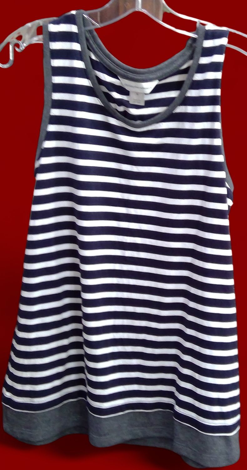 Christopher &Banks Tank Top Navy Blue White Stripes Size m S Christopher &Banks Tank Top Navy Blue White Stripes Size m S