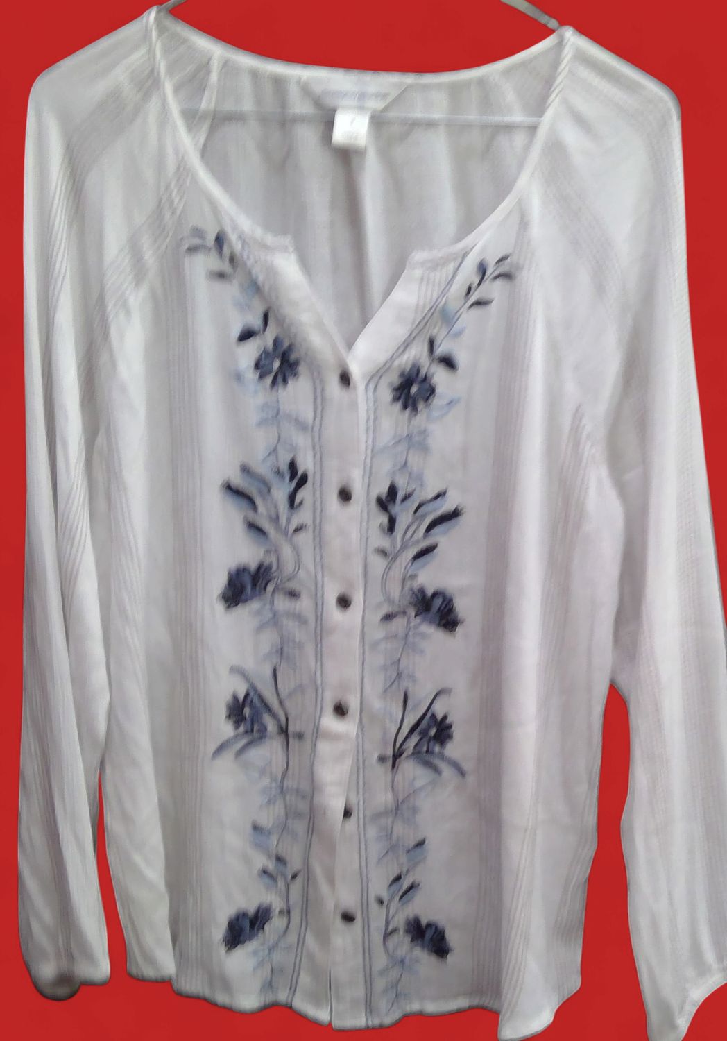 Christopher &amp; Banks White Blouse With Blue Floral  Size S