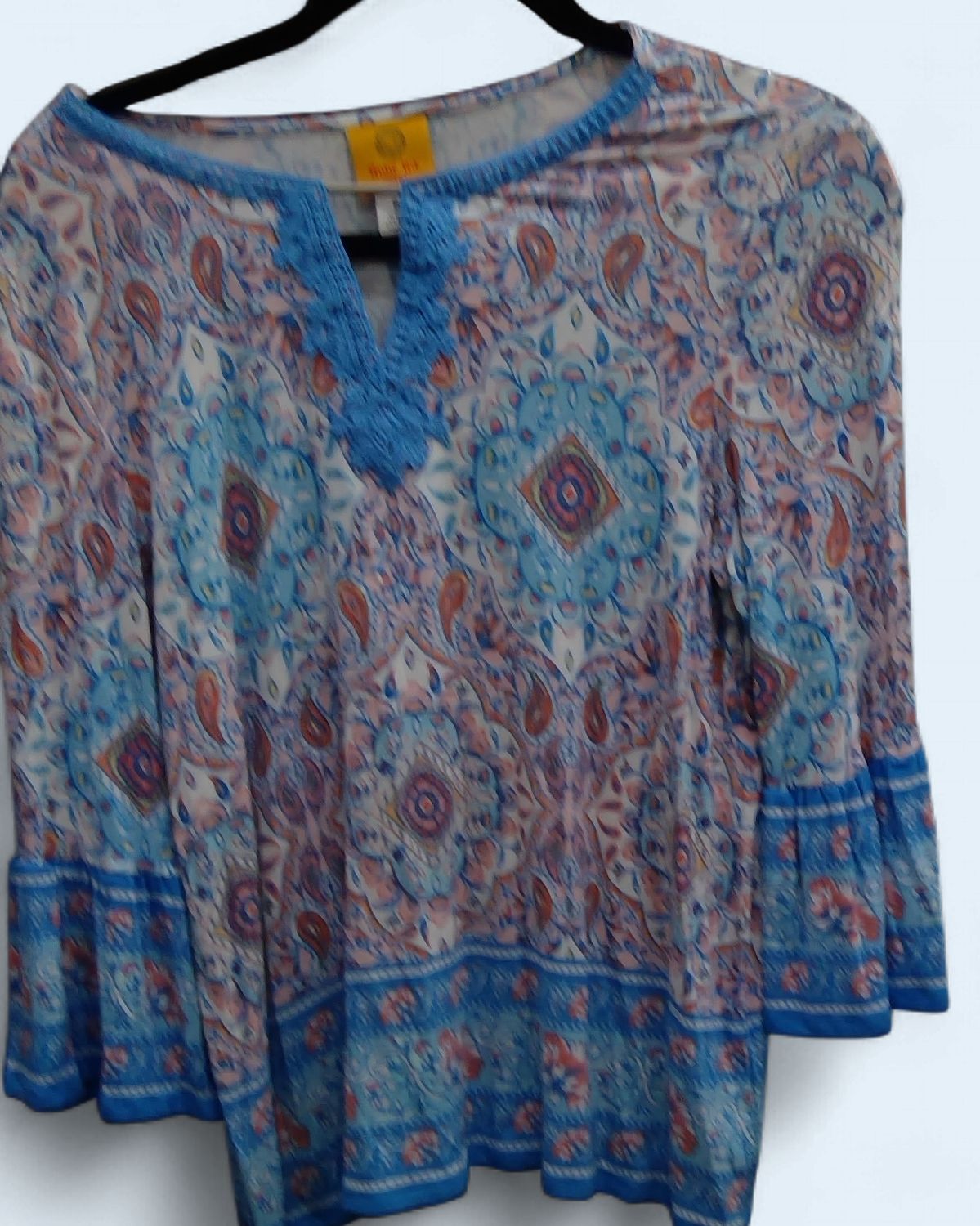 Ruby Rd Paisley Blue Pink Crocheted Neckline Size pm Ruby Rd Paisley Blue Pink Crocheted Neckline Size pm