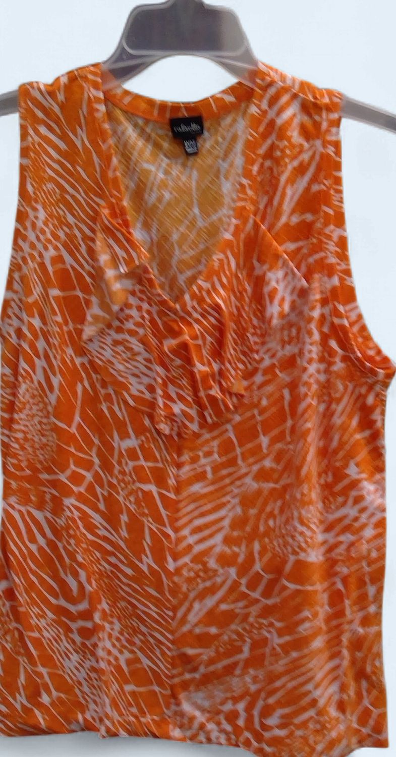 Rafaella Orange And White Blouse Ruffled Neck Size pm Rafaella Orange And White Blouse Ruffled Neck Size pm