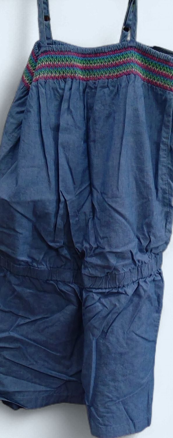 1989 Place Light Blue Denim Romper Striped Waistband  Shoulder Straps Size  14