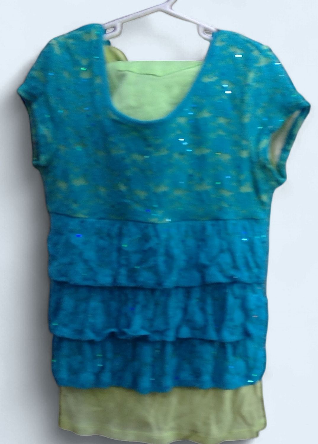 Mudd 2 Piece  Girls Tiered Top Bright Blue Ruffles  Size 14