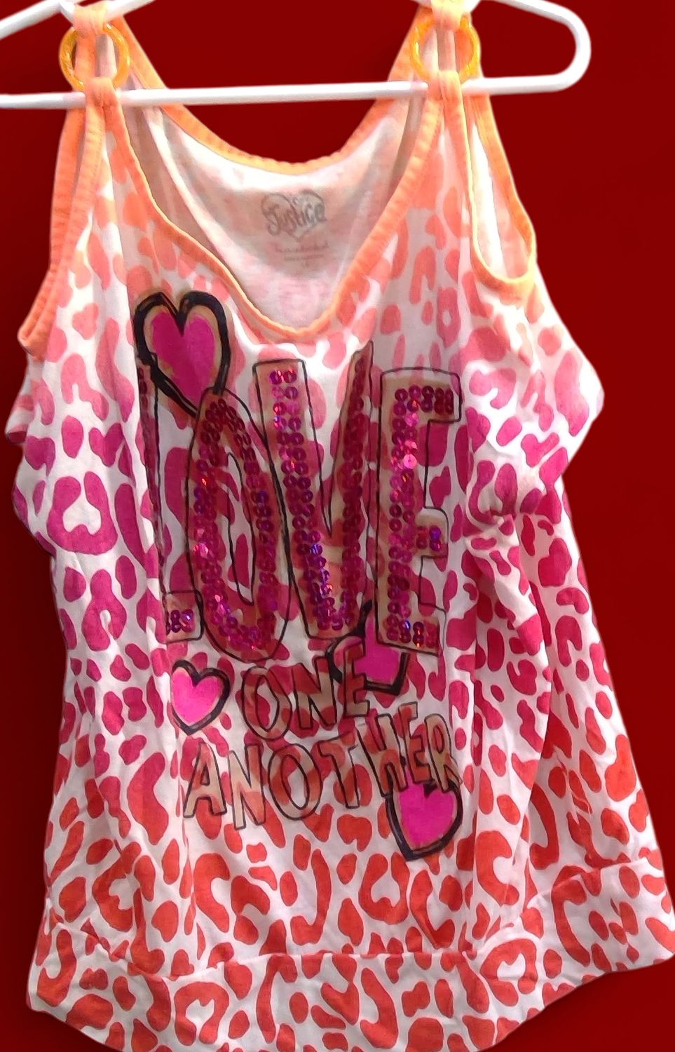 Justice Orange Pink Tank Top Cheetah Print Size 12