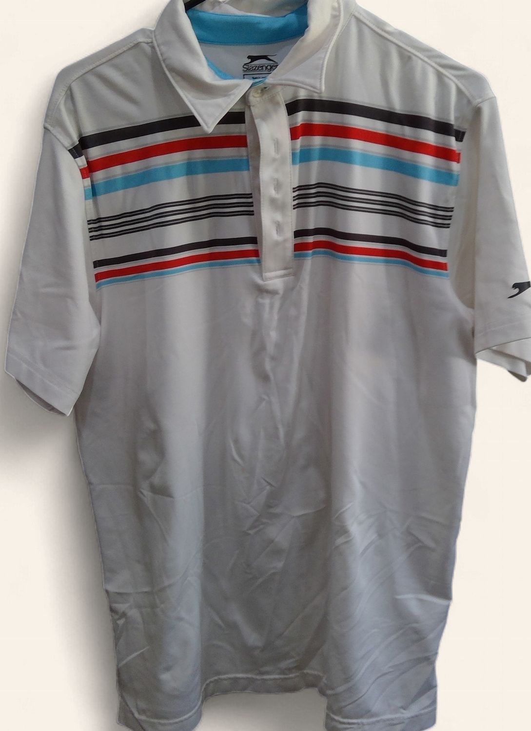 Slazenger White Short Sleeve Golf Polo Striped Pattern Size m Slazenger White Short Sleeve Golf Polo Striped Pattern Size m