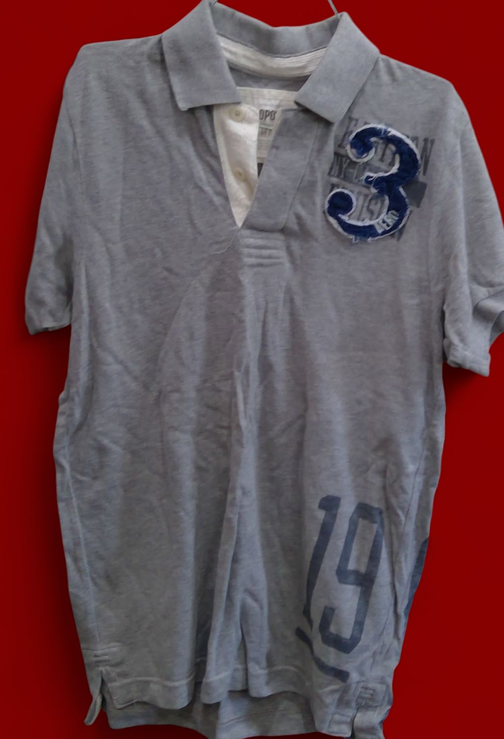 Aeropostale Gray Polo Shirt Large Blue 3On Chest Size m Aeropostale Gray Polo Shirt Large Blue 3On Chest Size m