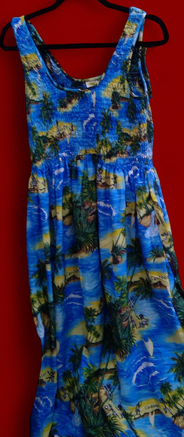 Rima Blue Yellow Tropical Dress Size One Size Fits All Rima Blue Yellow Tropical Dress Size One Size Fits All