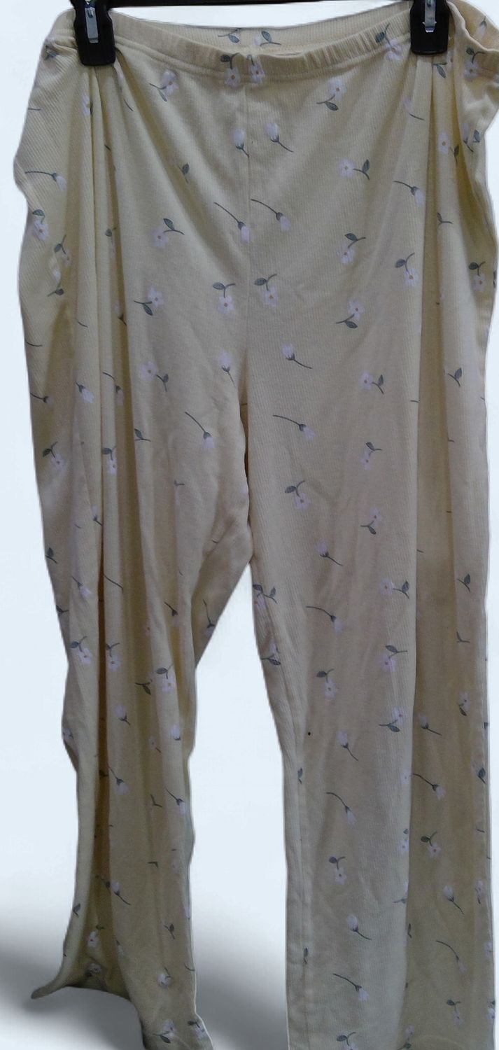Pale Yellow Loungewear Pants White Floral Print Size xl
