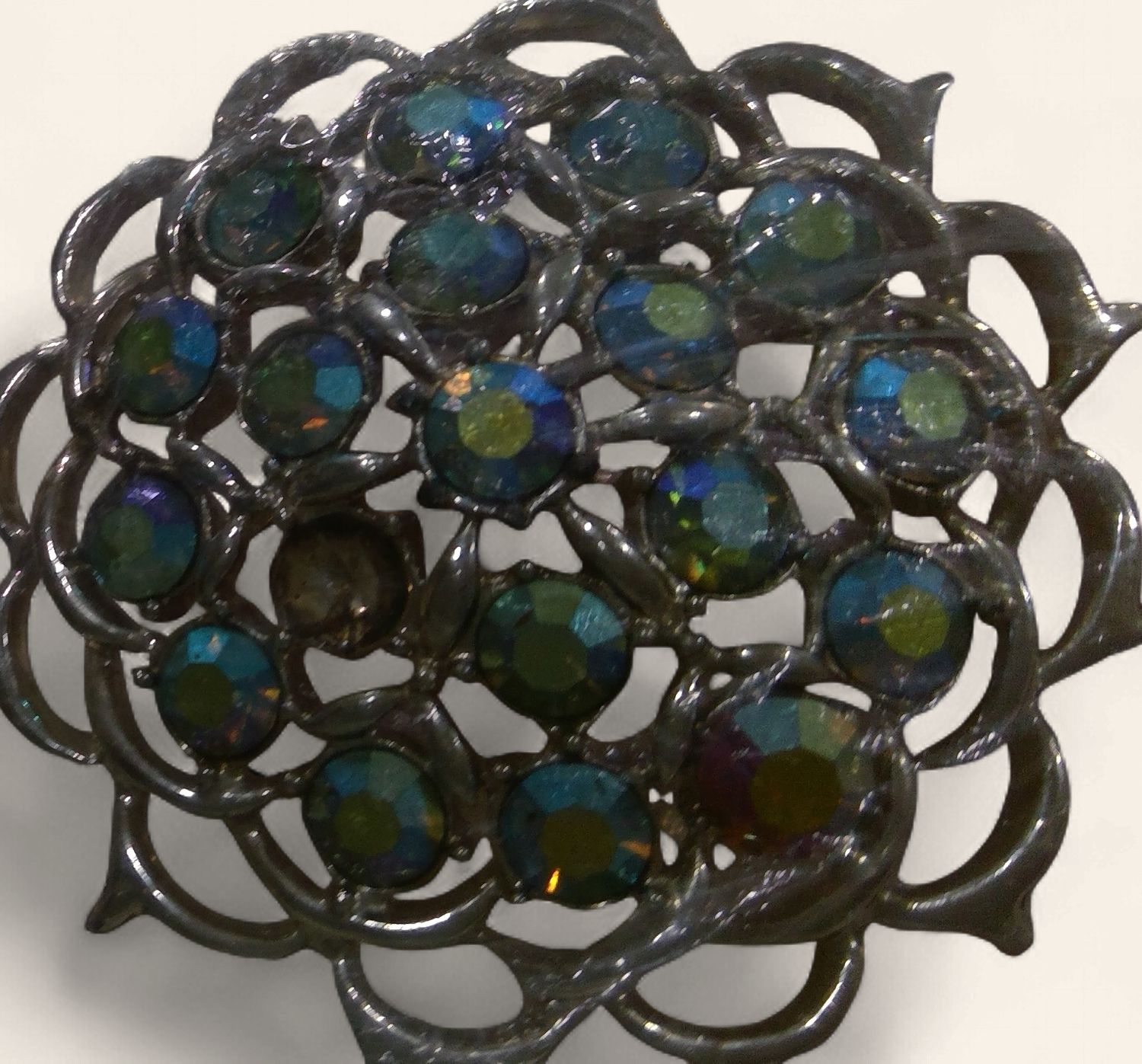 Lime Light Brooch Blue Green  Rhinestones