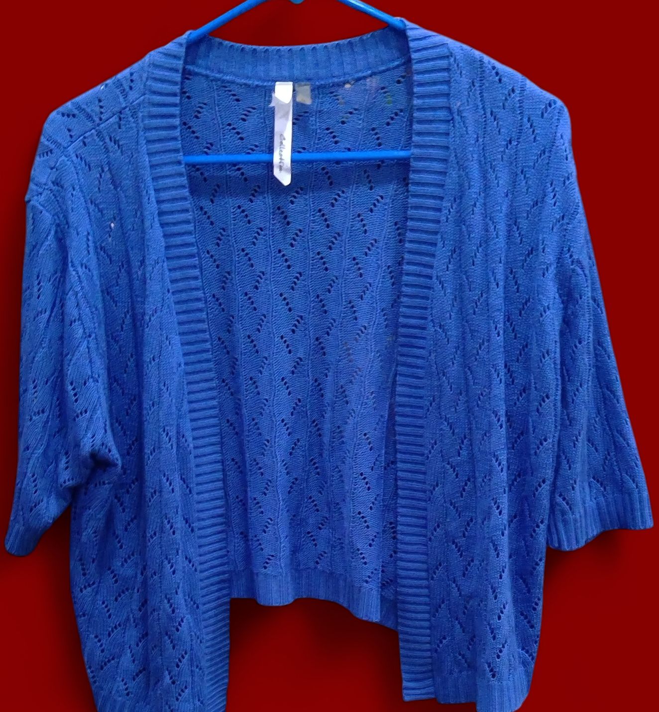 Ny Collection Blue Cropped Cardigan Size xl